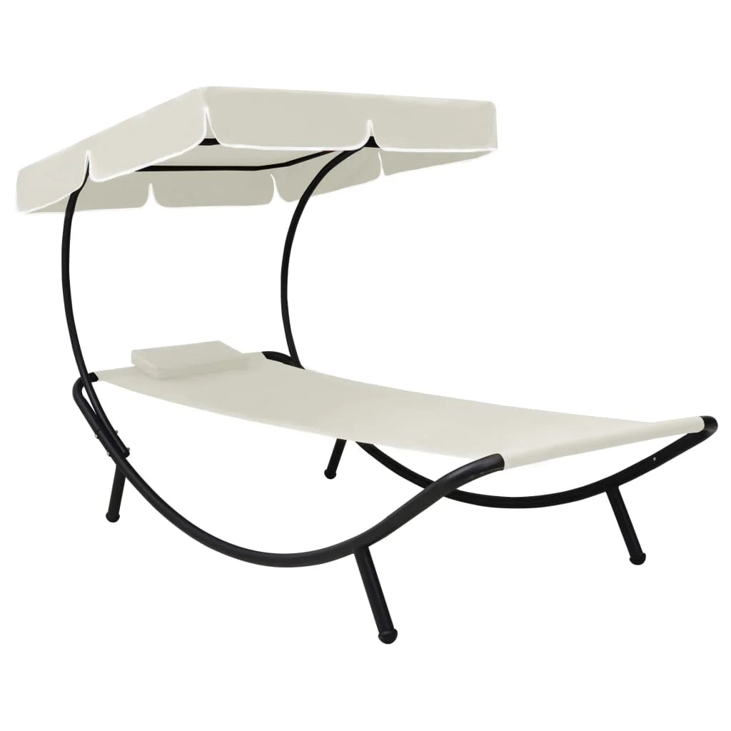 Lettino prendisole sedia a sdraio lettino prendisole letto da giardino mobili da esterno per patio con baldacchino e cuscino bianco crema 02_0012276