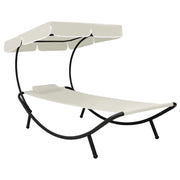 Lettino prendisole sedia a sdraio lettino prendisole letto da giardino mobili da esterno per patio con baldacchino e cuscino bianco crema 02_0012276