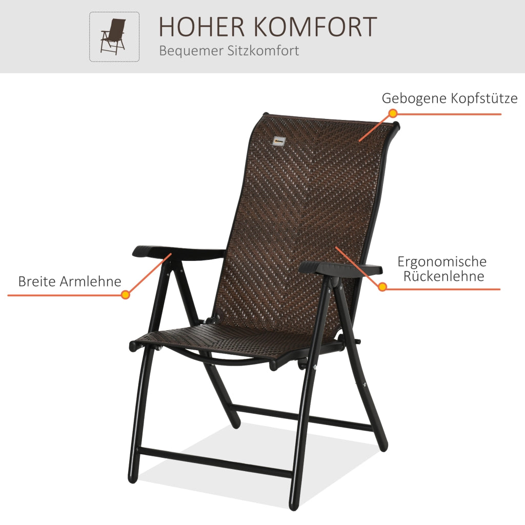 Sedia da giardino pieghevole in polyrattan con schienale regolabile ¨C zephmum ¨C marrone+nero 58x71x111cm