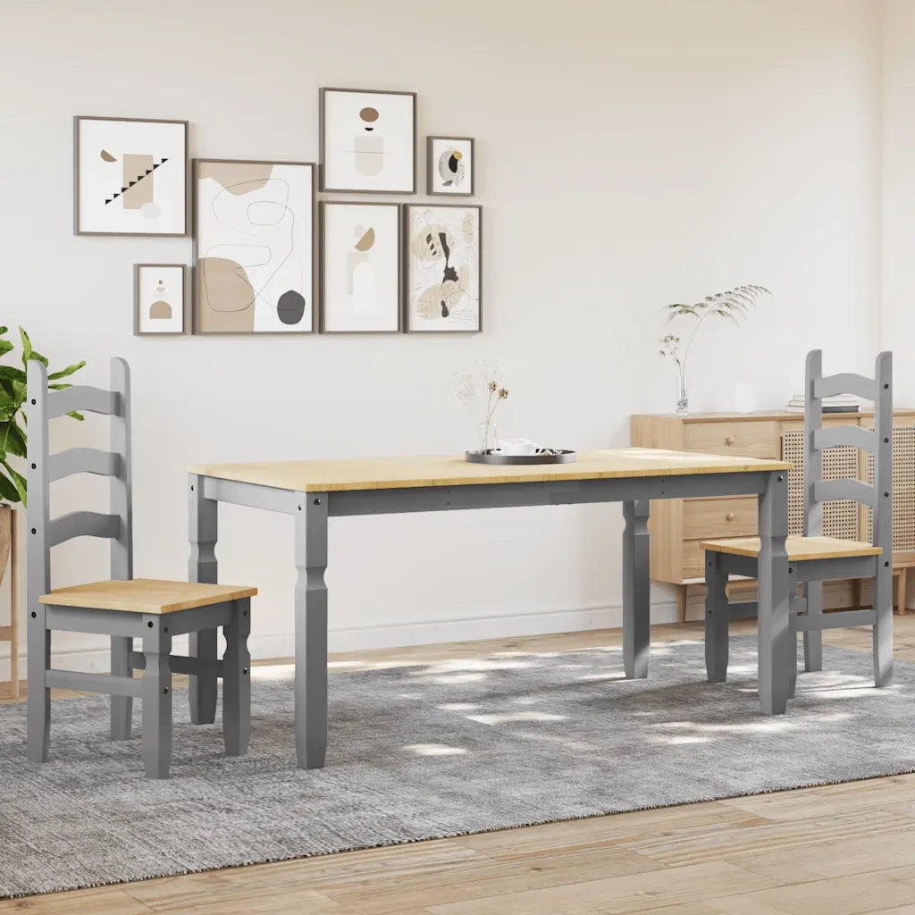 Set da Pranzo 3 pz Panama Grigio in Legno Massello di Pino