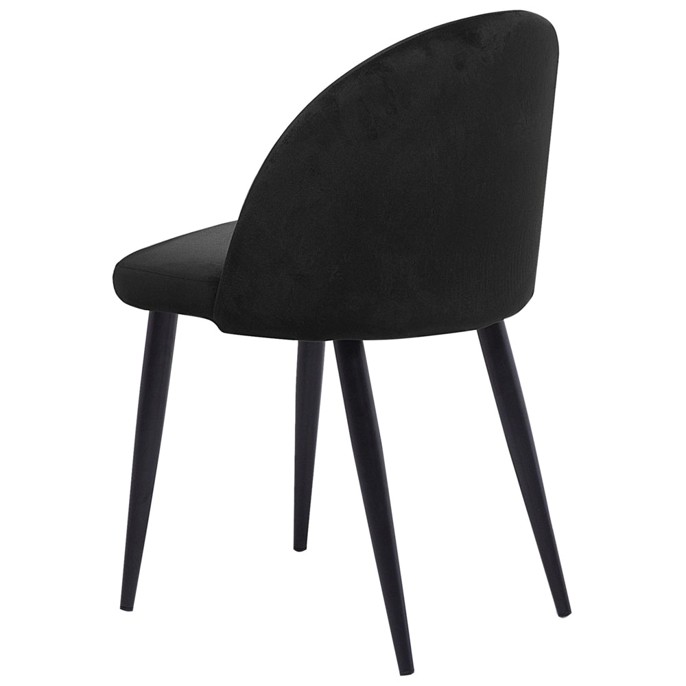 Set di 2 sedie da pranzo in tessuto di velluto Nero moderno design retrò gambe oblique nere