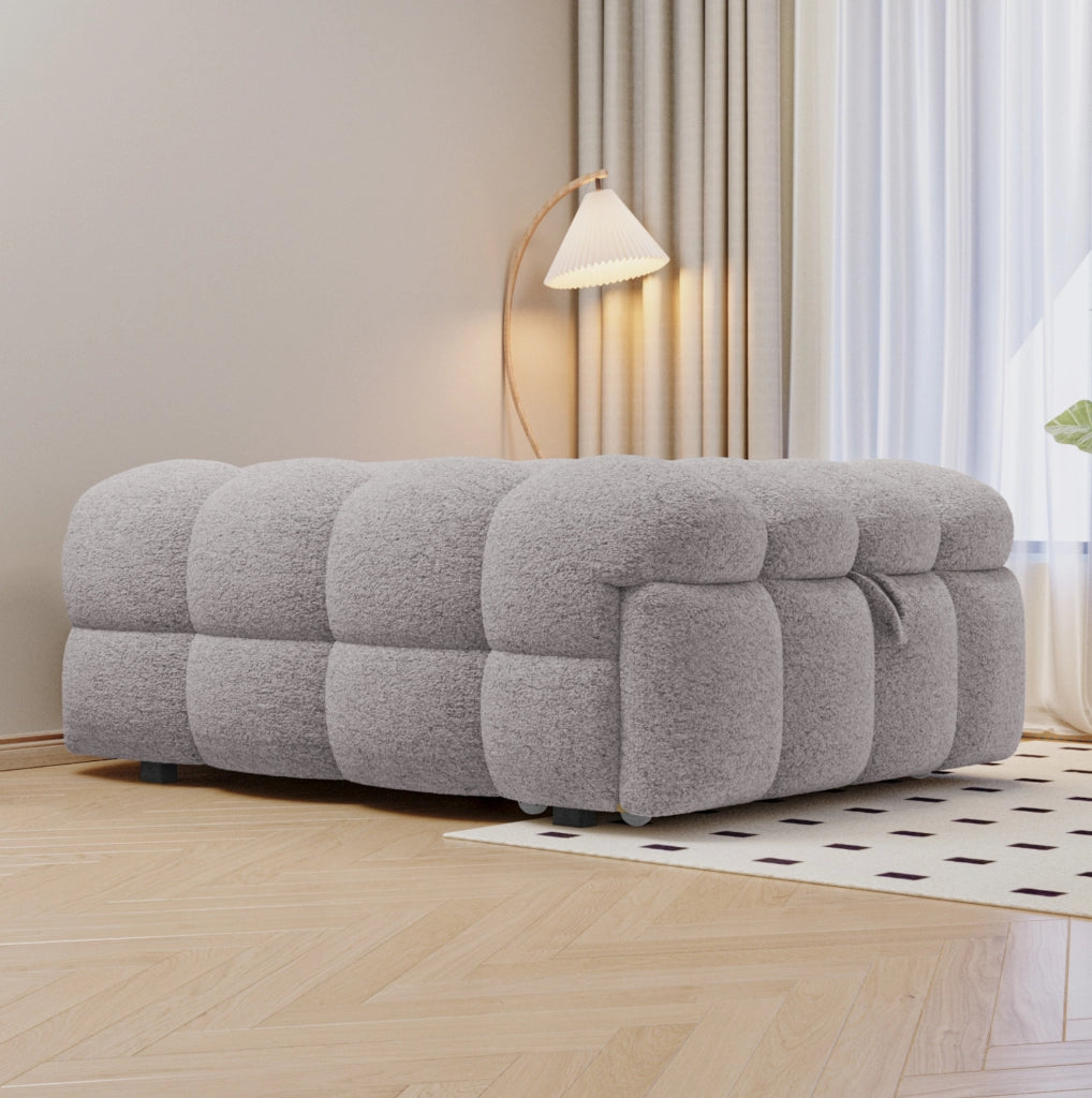 Divano Letto Singolo 2-in-1 con Pouf Estraibile in Bouclé Grigio