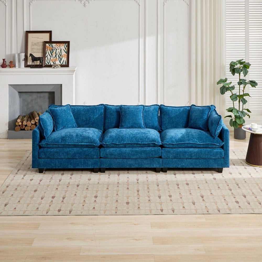 Divano 3 Posti in Tessuto Chenille ¨C Xylo ¨C Blu, Cuscini Imbottiti