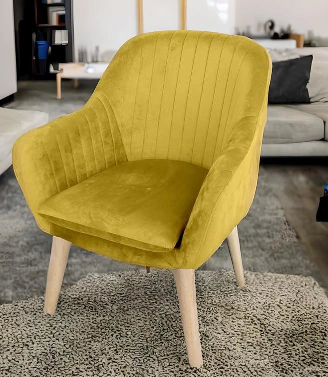 POLTRONA CON SEDUTA IN VELLUTO E GAMBE IN LEGNO 67X73XH81 CM COLORE GIALLO
