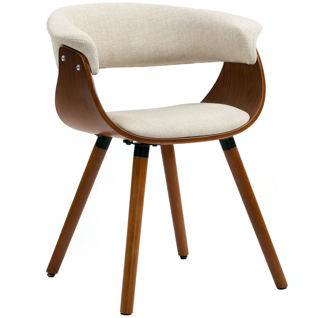 Sedia da pranzo ¨C Zephmum ¨C Tessuto effetto lino schienale curvo gambe in legno beige