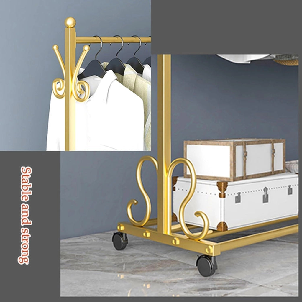 Appendiabiti con Ruote, Appendiabiti con rotelle per Appendere i Vestiti, Appendiabiti Multifunzionale in Metallo per Camera da Letto con ripiano Inferiore Organizer Negozio di Abbigliamento