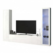 Mobile Soggiorno Felicina, Parete Attrezzata 9 Ripiani Made in Italy, 260x30x180h cm Bianco Lucido