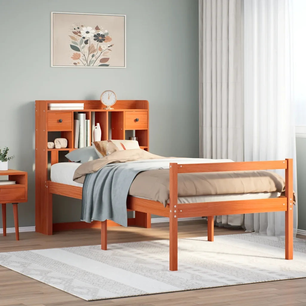 Letto Libreria senza Materasso Marrone Cera 75x190 cm in Pino 3322065