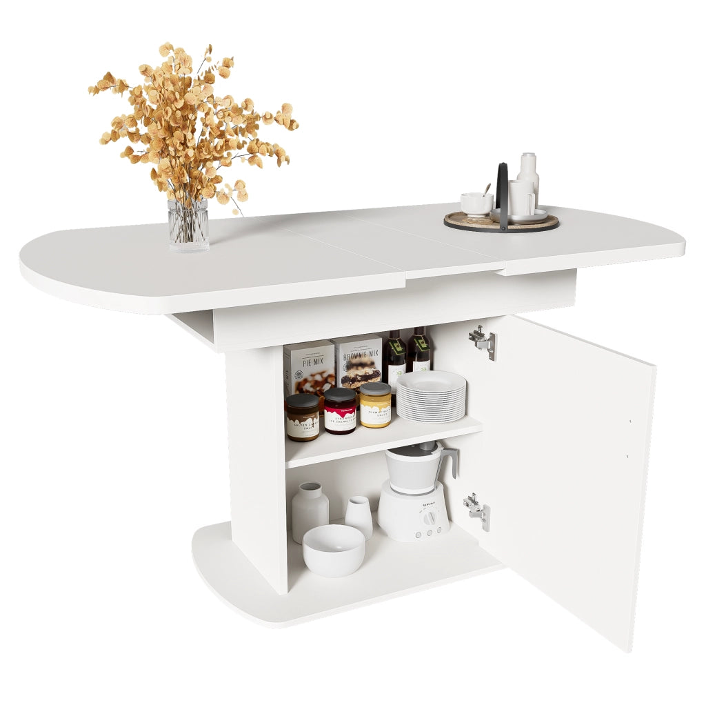 Tavolo da pranzo allungabile 110/130x70x75 cm con contenitore; bianco e argento