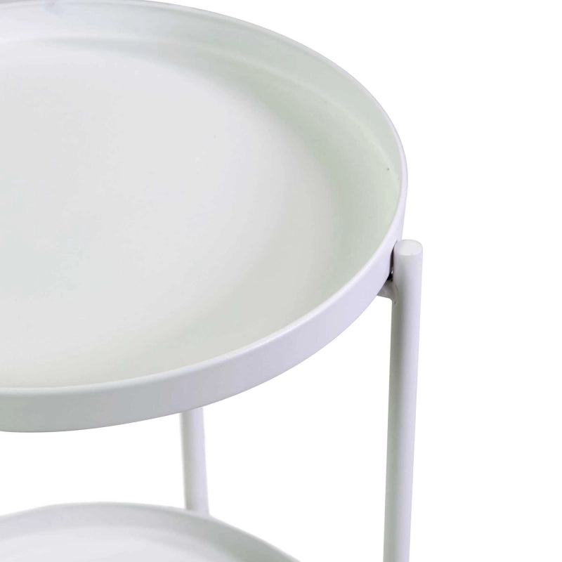 Tavolino metallo bianco tondo 2 piani cm ø40h50
