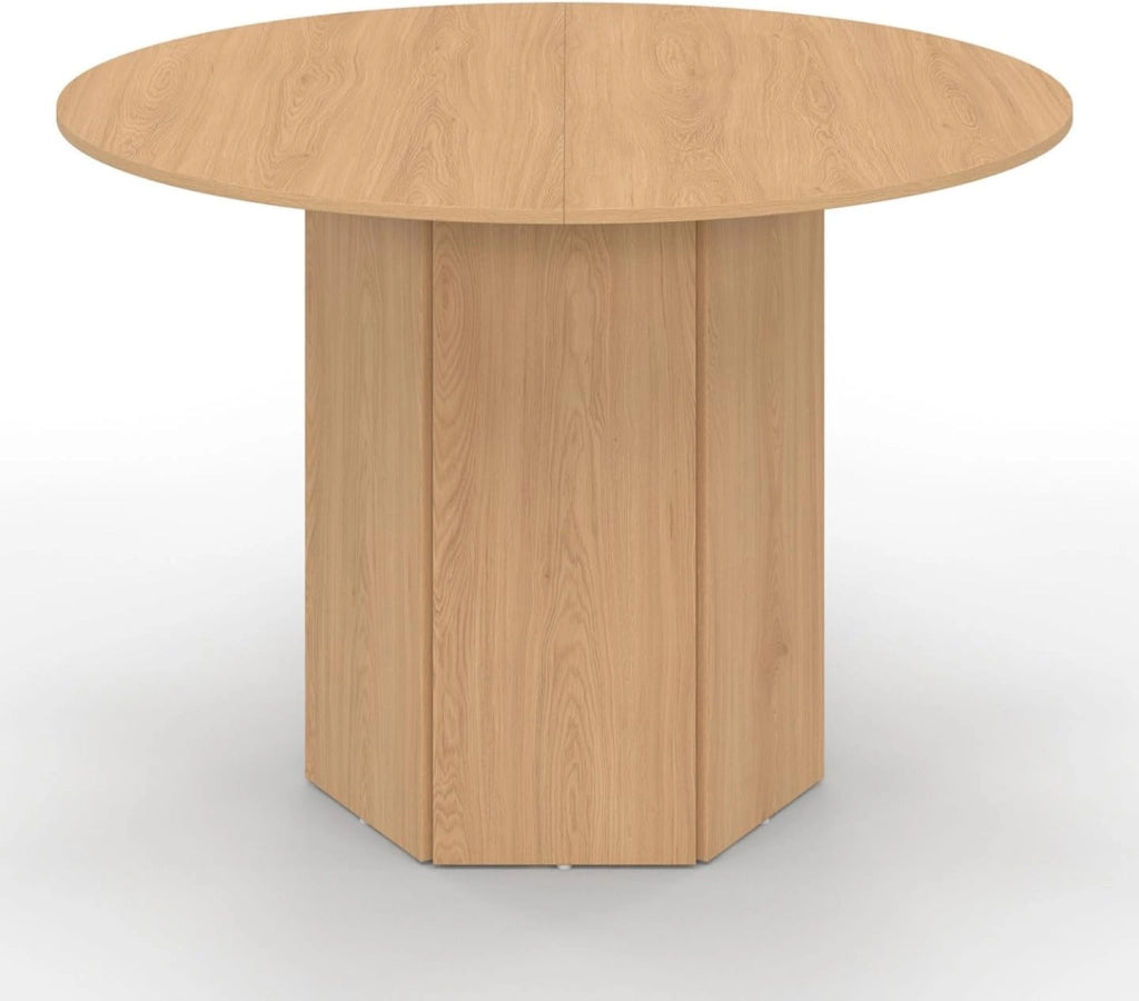 Tavolo da pranzo rotondo BERTHE, 6 persone, gamba esagonale, effetto legno faggio 110 cm