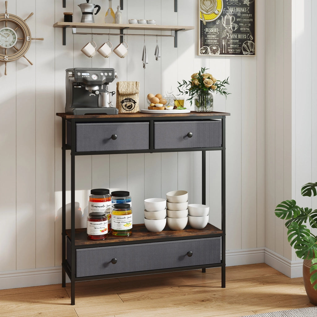 Tavolo consolle industriale con cassetti e ripiano aperto struttura in metallo-Tavolino rustico da soggiorno dimensioni 80 x 30 x 85,5 cm