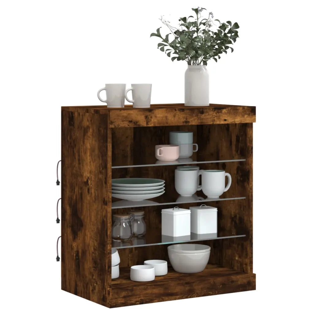 Credenza con Luci LED Rovere Fumo 60,5x37x67 cm 836697