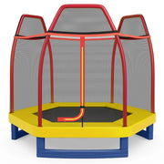 Tappeto elastico 223 cm con rete di sicurezza e cuscinetto a molle, Mini tappeto elastico per bambini Rosso