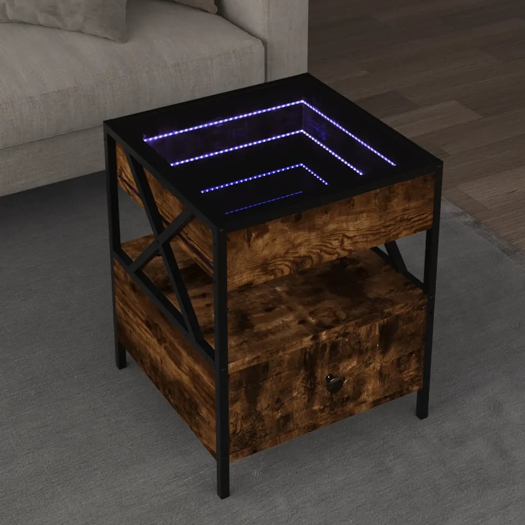 Tavolino da Salotto con LED Infinity Rovere Fumo 40x40x51 cm 847719