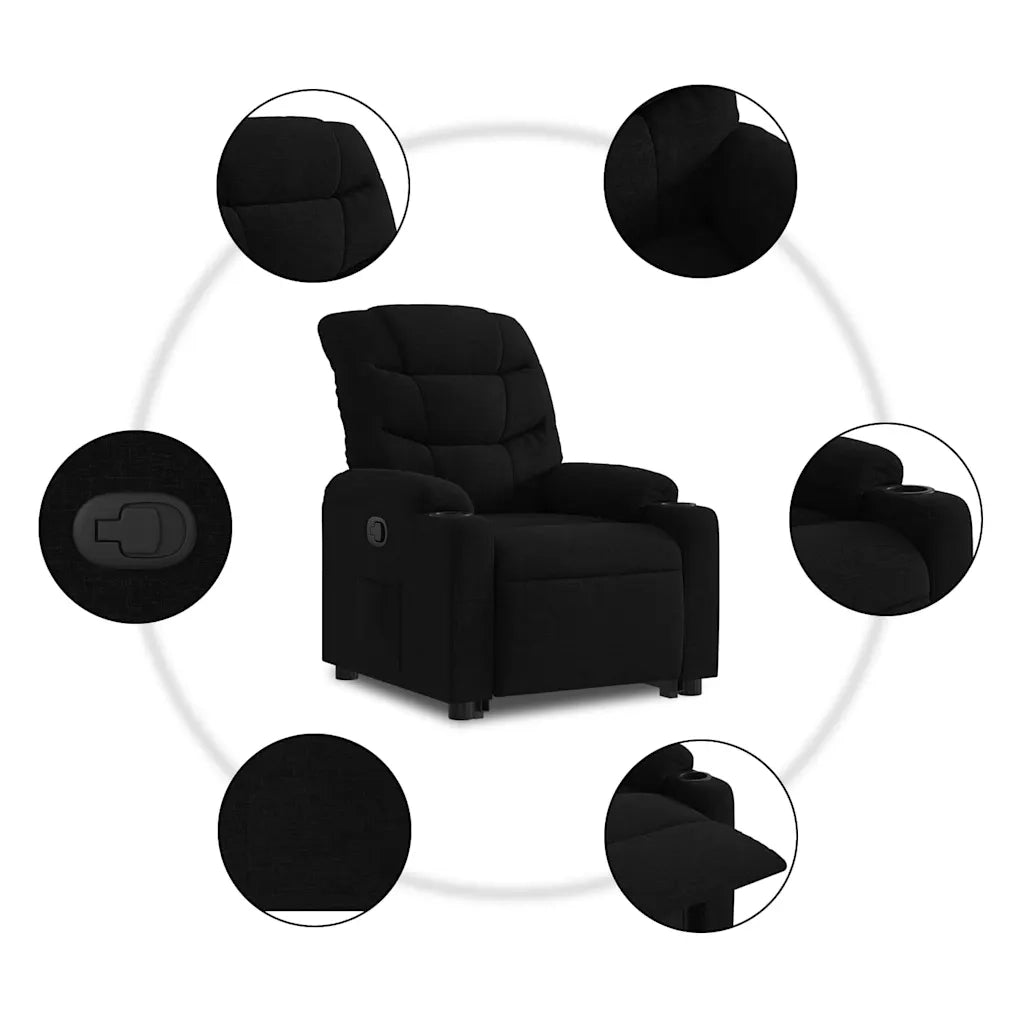 Poltrona | Sedia Relax Alzapersona Reclinabile Nera in Tessuto