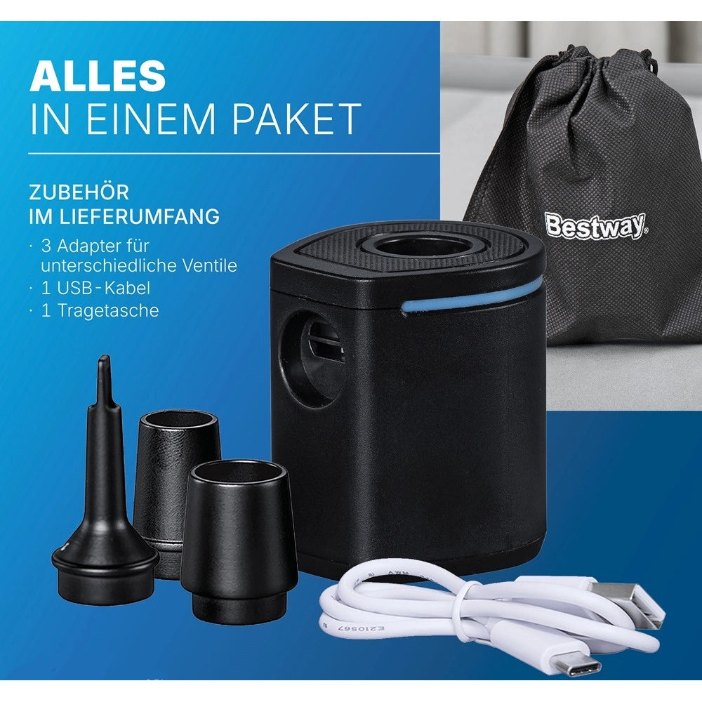 Trade Shop - Pompa Di Gonfiaggio Elettrico Powertouch Pocket Usb Da 90 L/min Con 3 Adattatori 62289 -