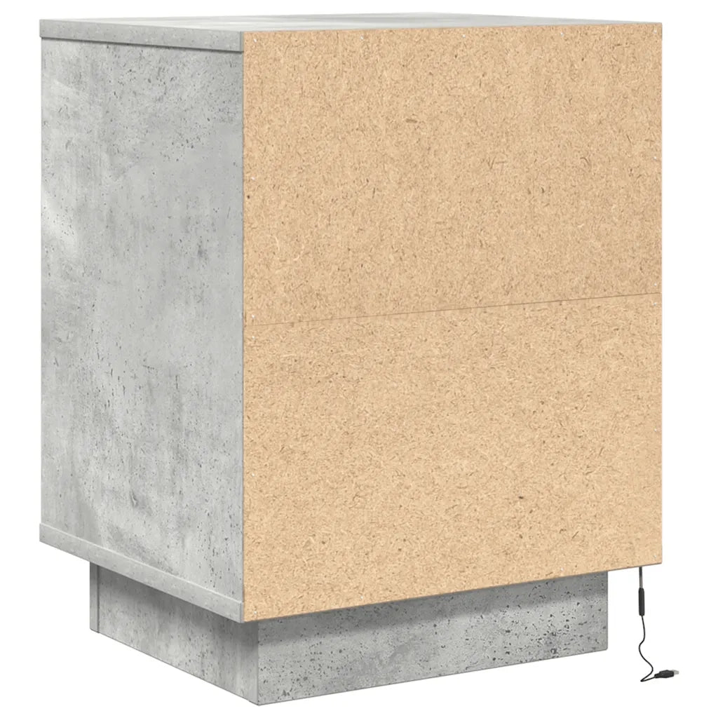 Comodino con Luci LED-Tavolino da notte Grigio Cemento 38x34x50 cm 533297