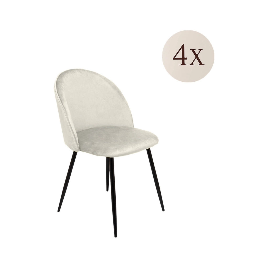 Set di 4 sedie Achito, Poltrona rivestita in velluto, Sedia da pranzo imbottita, Seduta per riunioni, 51x54h82 cm, Panna
