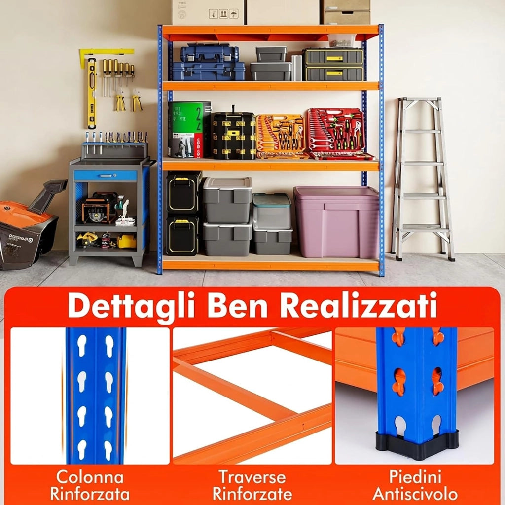Scaffale Metallo a 4 Ripiani Regolabili, Scaffalatura Alta Portata 2400 KG a Ali Farfalla, Scaffale Industriale in Acciaio e MDF, per Casa, Cucina e Garage, 181 x 61 x203 cm