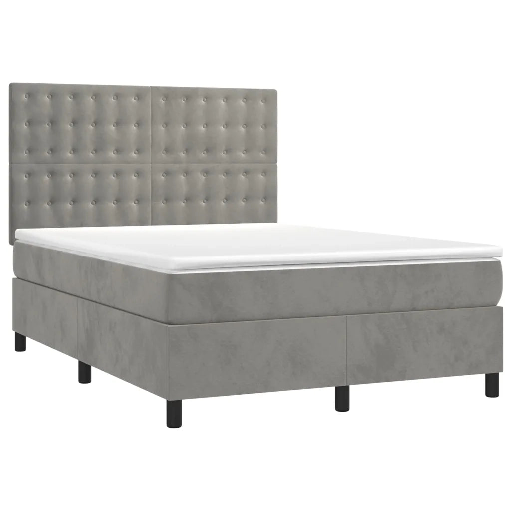 Letto a Molle Materasso e LED Grigio Chiaro 140x200 cm Velluto 3136365