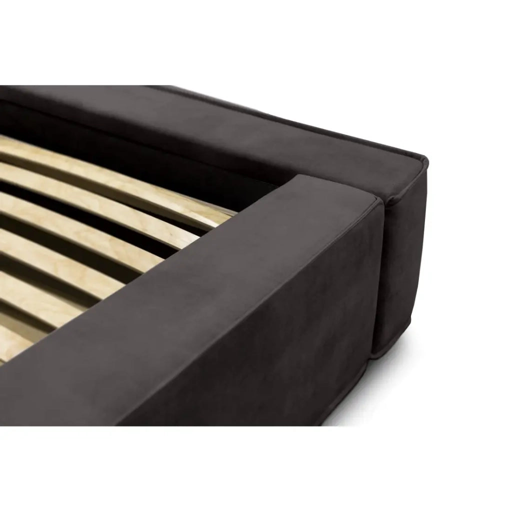 Letto contenitore VELORA – Grigio antracite – 140x200 cm – Tessuto velluto morbido – Rete sollevabile – Spazio di stoccaggio integrato