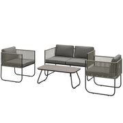 Mobili da giardino in polirattano: Divanooo + poltrona + tavolo + cuscini; resistenti; 116x60x69 cm; marrone + grigio scuro