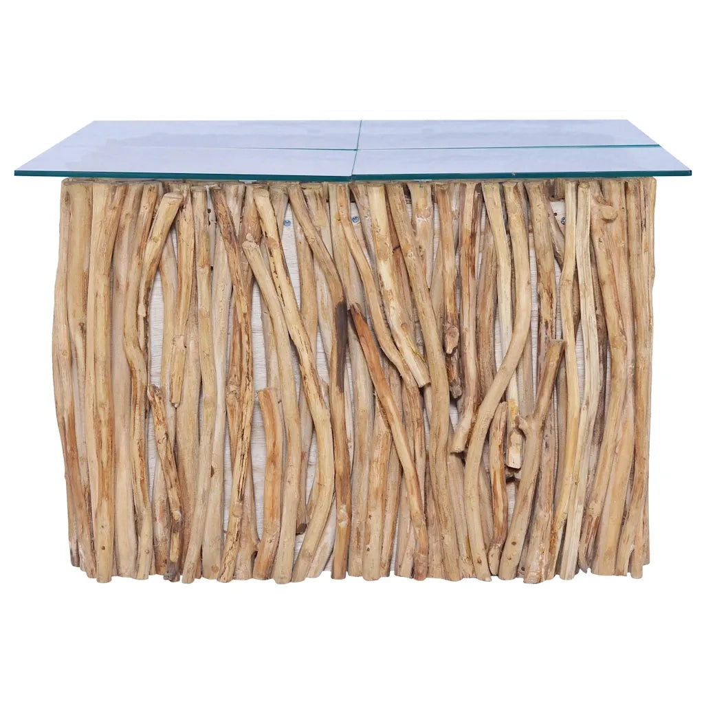 Tavolino da CaffÃ¨ Ripiano in Vetro 66x66x40 cm in Legno di Teak cod mxl 18026