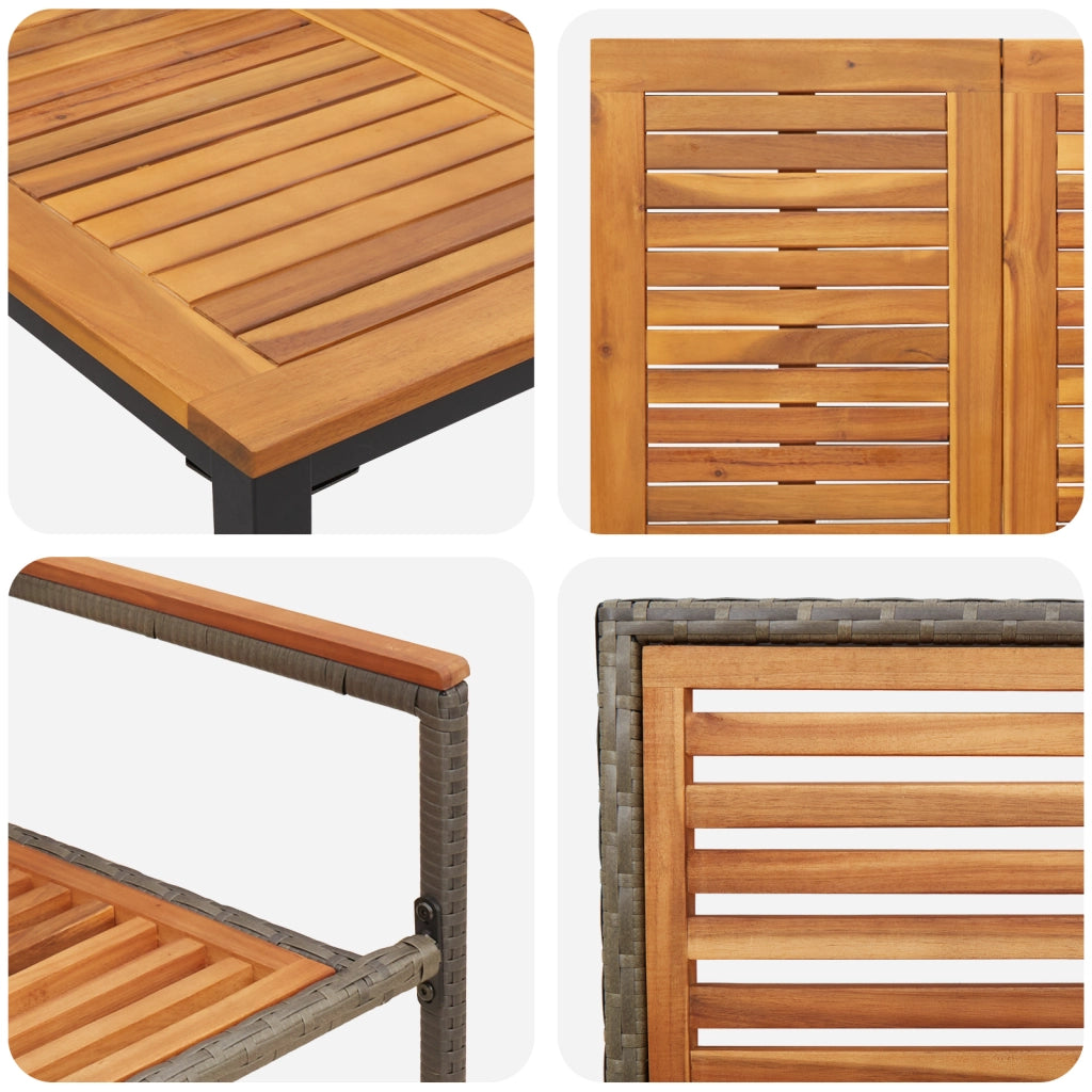 Set da Pranzo Giardino 7 Pezzi Grigio in Rattan Sintetico e Acacia