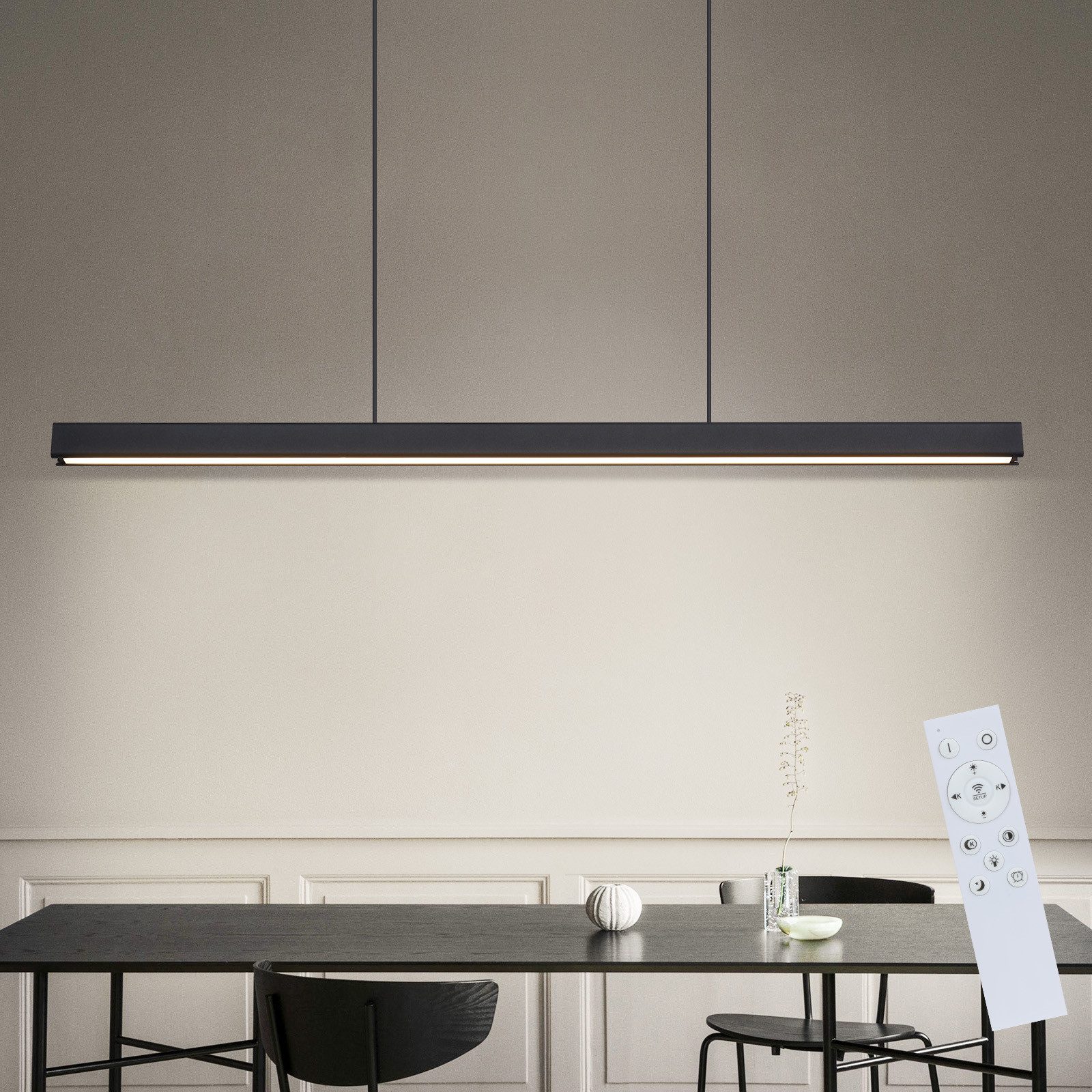 Lampada a sospensione ZMH sala da pranzo 148 CM lampada a sospensione lineare nera 37W dimmerabile cucina