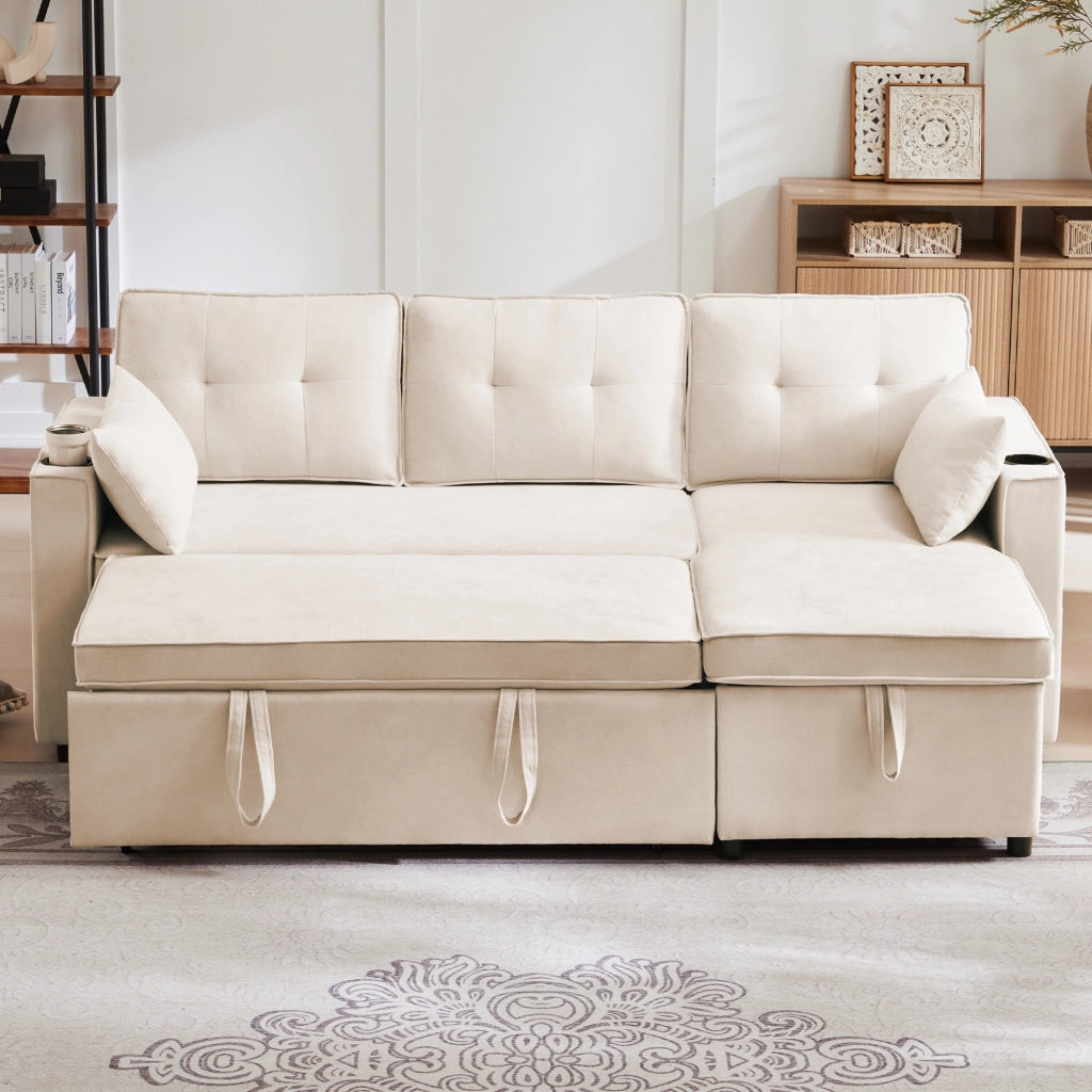 Divano Letto Angolare con Contenitore e Portabicchieri ¨C MINIMAL ¨C Tessuto, Reversibile