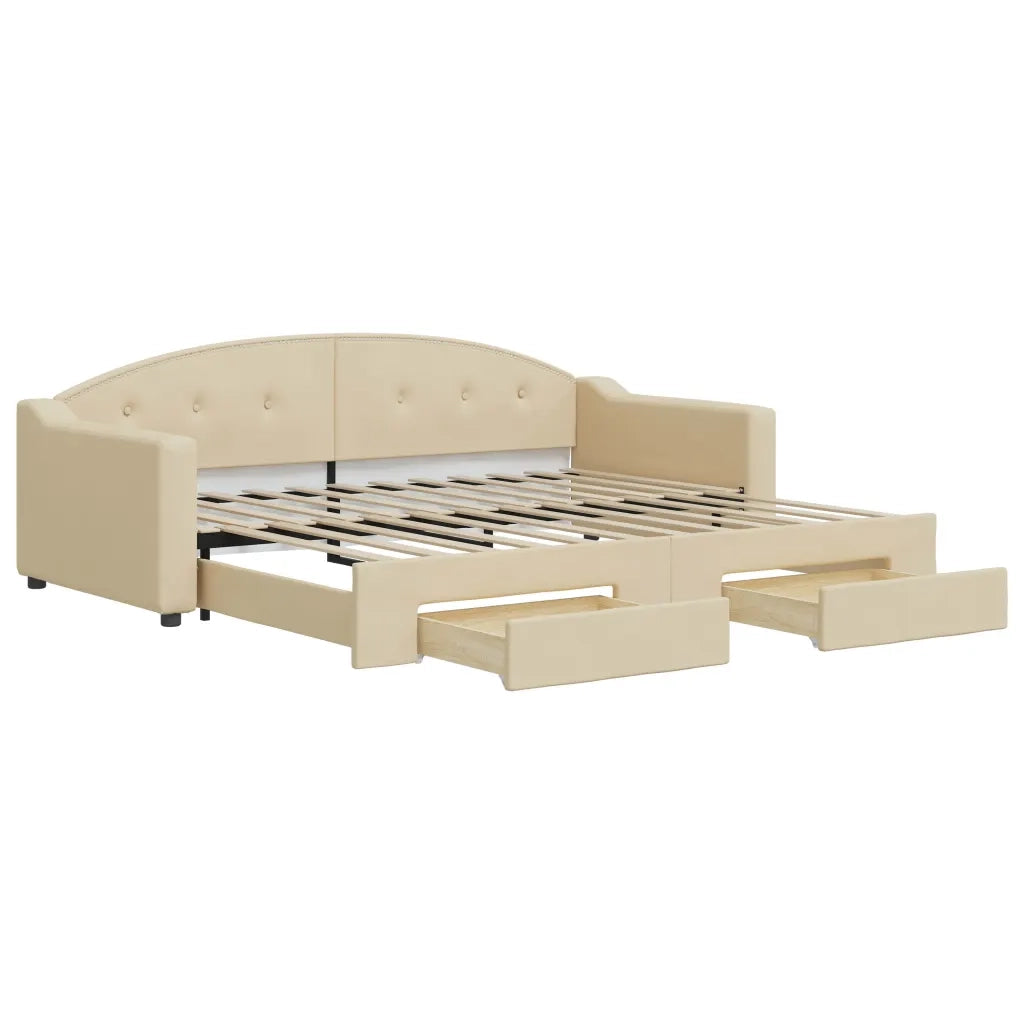 Divano Letto Estraibile con Cassetti Crema 90x200 cm in Tessuto