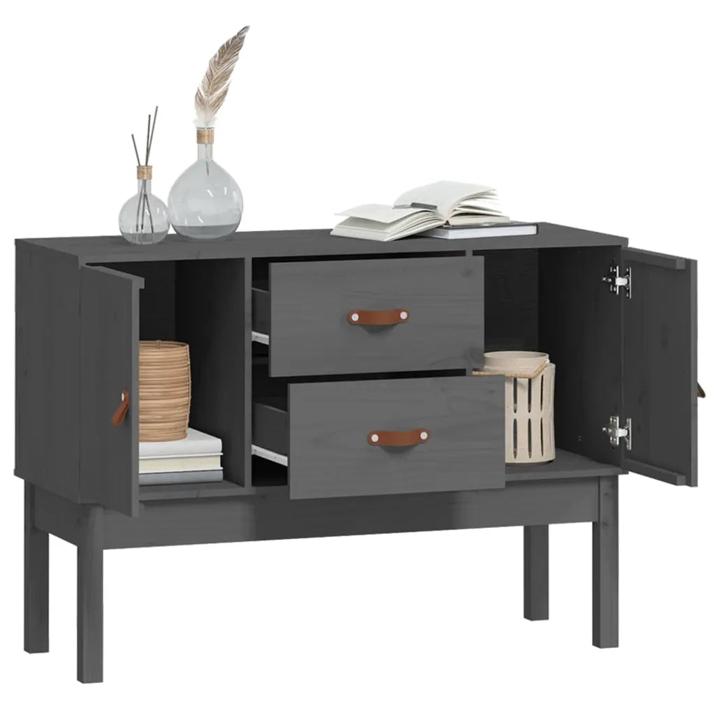 Credenza Grigia 110x40x78 cm in Legno Massello di Pino 823526