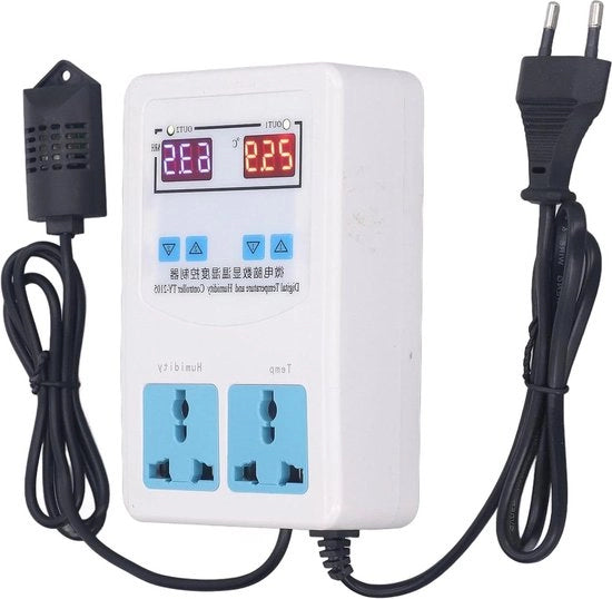 Termostato Digitale per Regolazione Temperatura e Umidità - Alta Precisione - Facile da Utilizzare - Uscita di Relè - AC 110-220V - Pignatta per Presa EU.