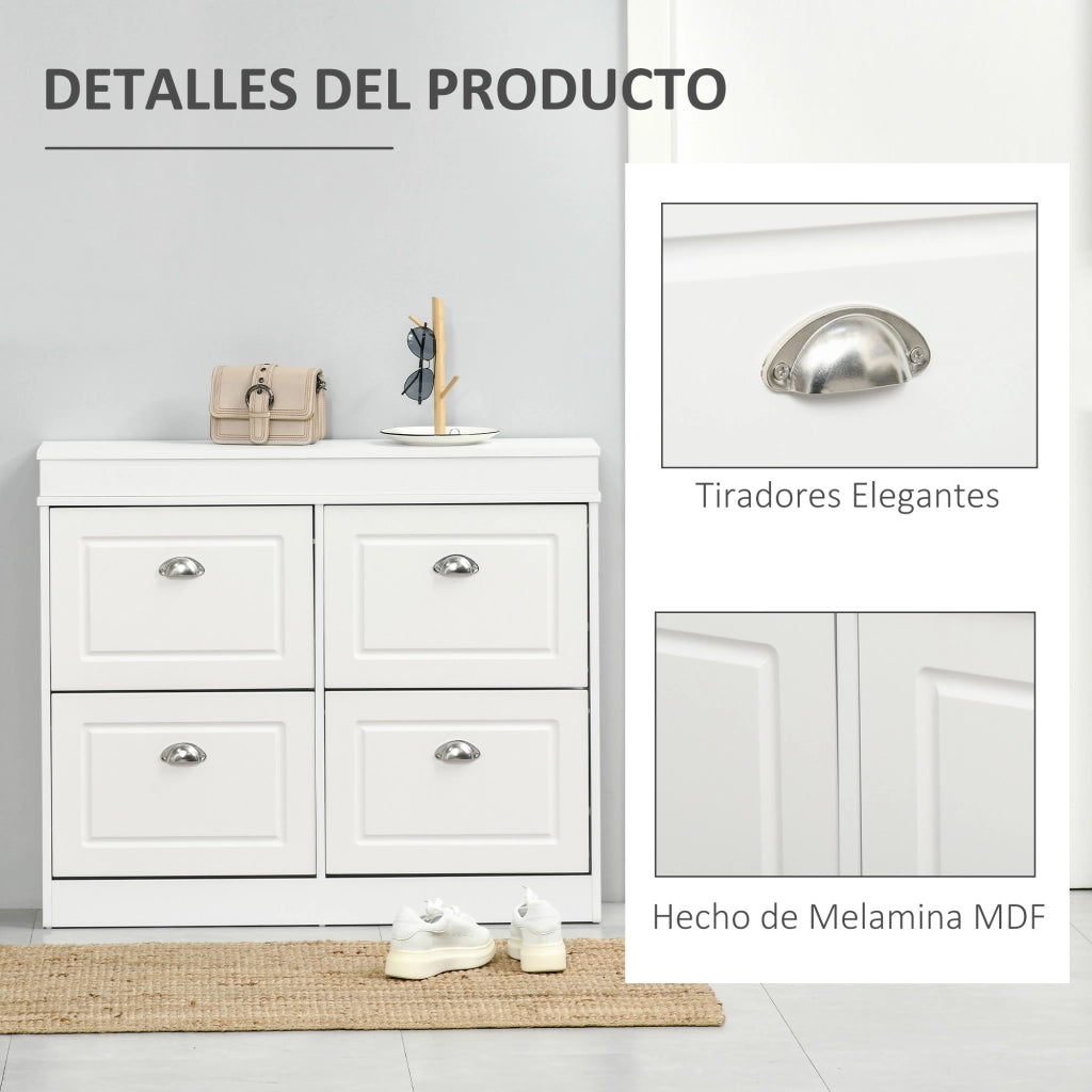 Scarpiera Stretto 4 Ante con Ripiani Regolabili ¨C Zephmum ¨C Bianco 98x24x83 cm