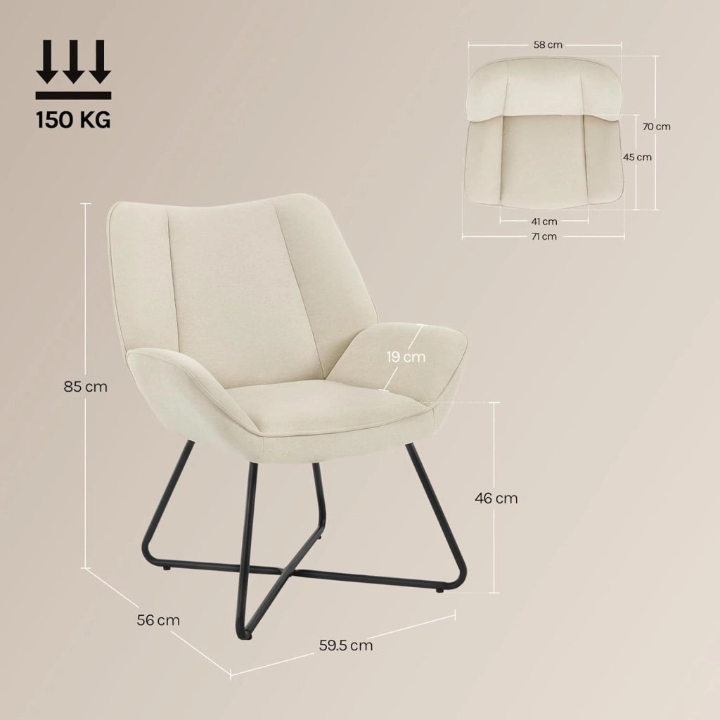 Poltroncina Camera da Letto, Poltrone Salotto, in Lino, con Gambe in Metallo, Portata 150 kg, Beige
