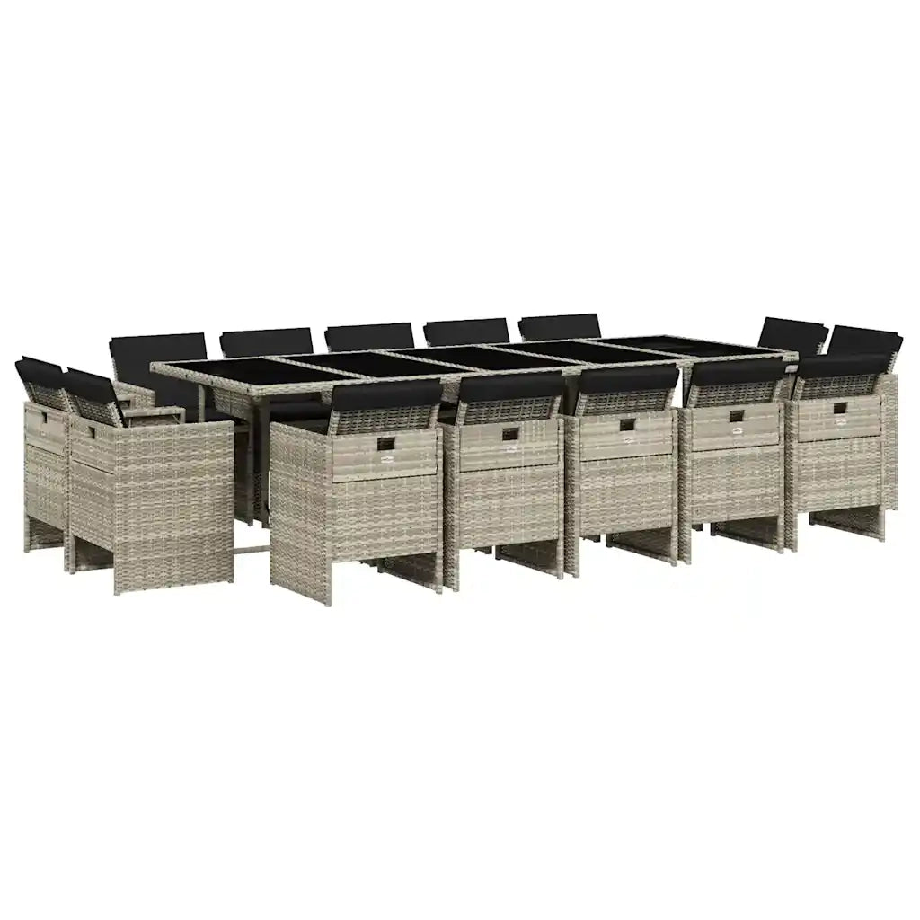 Set da Pranzo da Giardino 15 pz con Cuscini Grigio Polyrattan 3277822