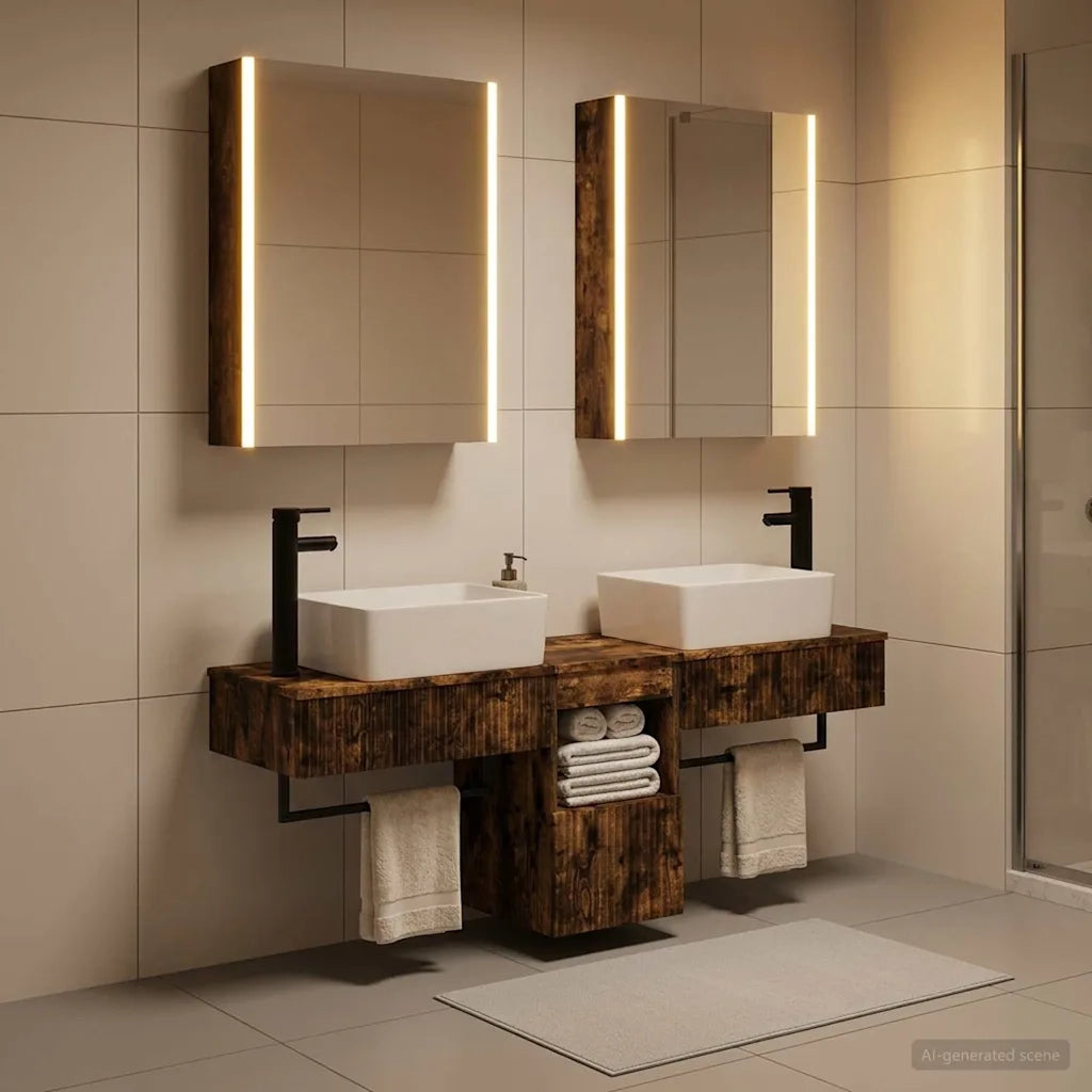 Set di Armadi da Bagno 5 pcs Rovere Fumo 53 x 15,5 x 70 cm 3406331