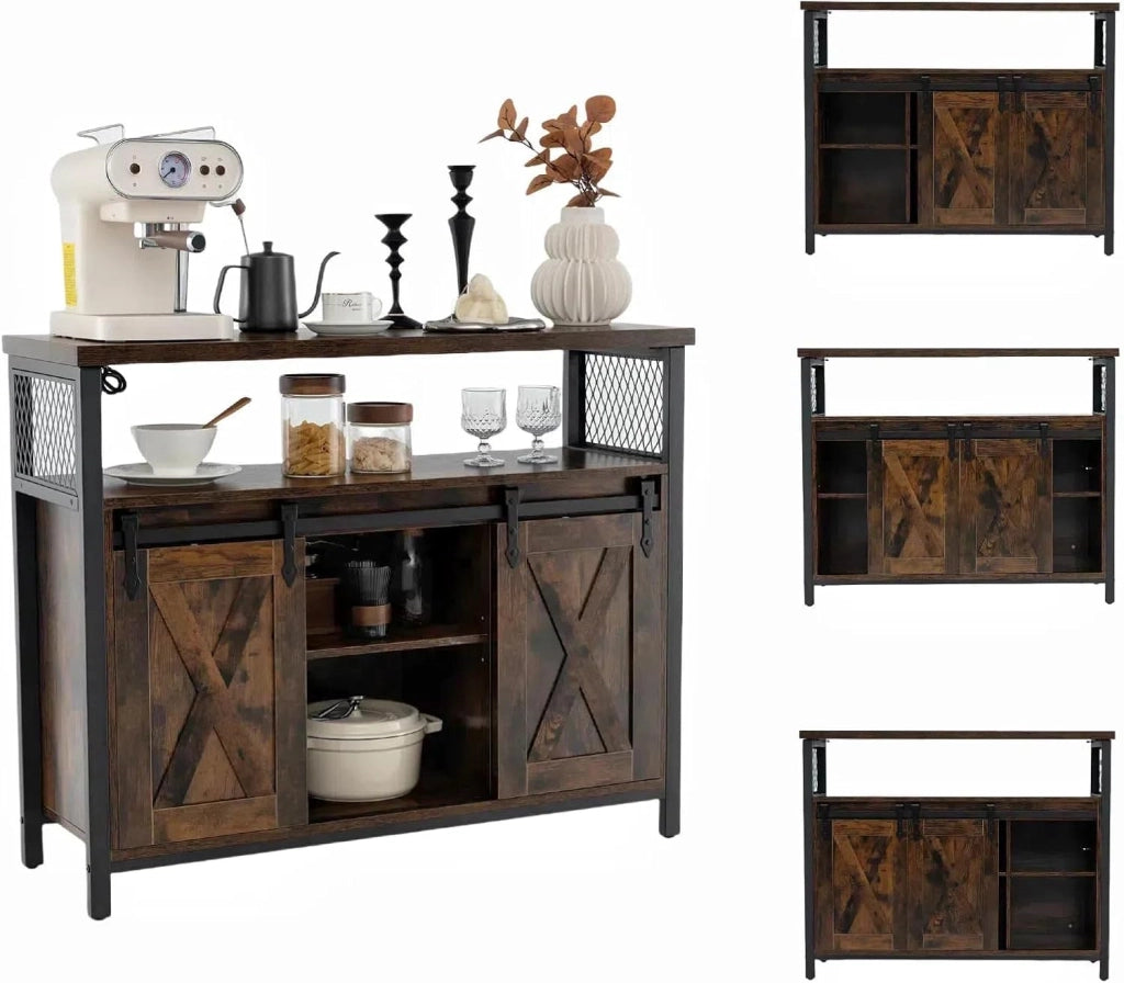 Credenza con ante scorrevoli, credenza con 3 ripiani regolabili, in legno, stile industriale per sala da pranzo, corridoio, 100 x 30 x 80 cm