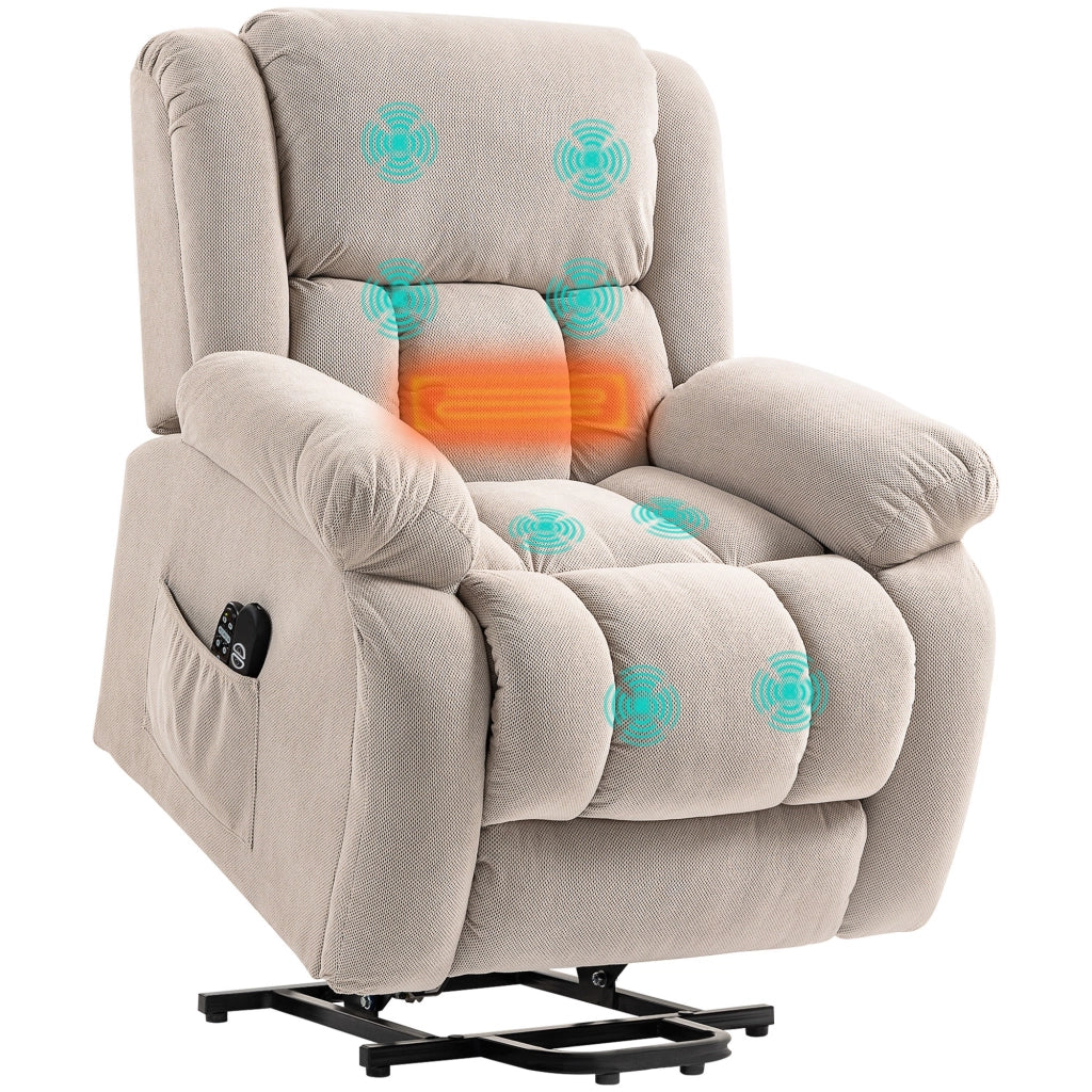 Poltrona Alzapersona Massaggiante Reclinabile con Telecomando ¨C Xylo ¨C Tessuto Beige 93x104x105 cm