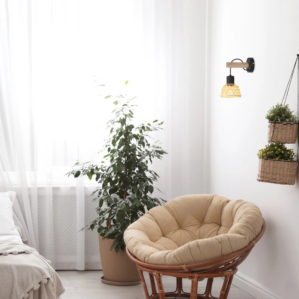 Applique boho in rattan nero E27 da interno Rabalux