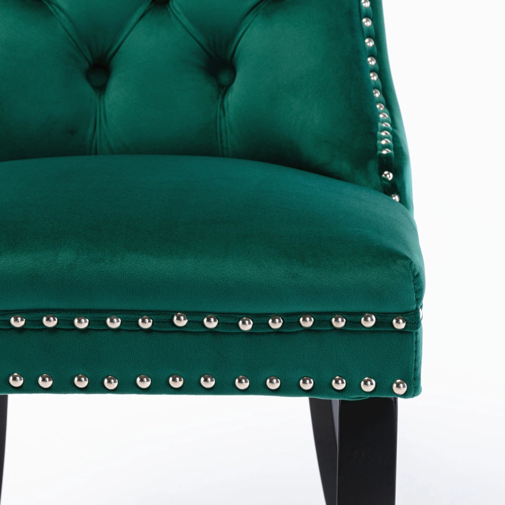Sedie da Pranzo Imbottite in Velluto Verde con Gambe in Legno ¨C MINIMAL ¨C Set 2 Pezzi