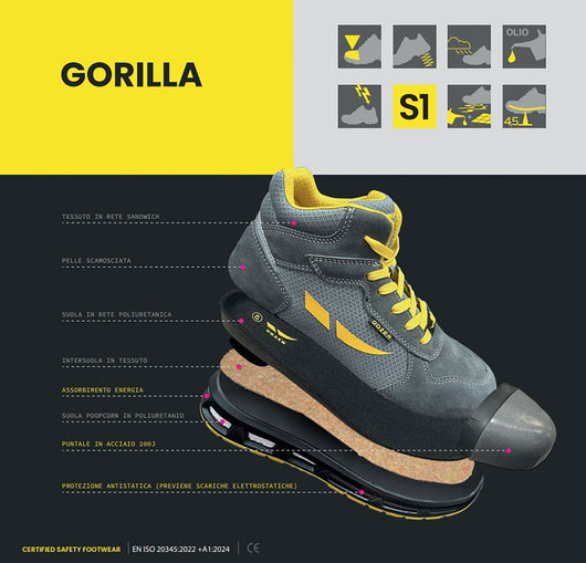 Scarpe Antinfortunistiche Alte Dozer Gorilla S1 Scamosciate Grigio Taglia 41