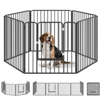 Recinto per Cani a 6 Pannelli Modulabili da Interno ed Esterno, in Acciaio, 164x83x80 cm, Nero