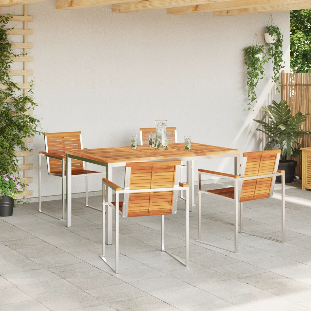 Set da Pranzo da Giardino  da 5 Pezzi in Legno Massiccio di Acacia