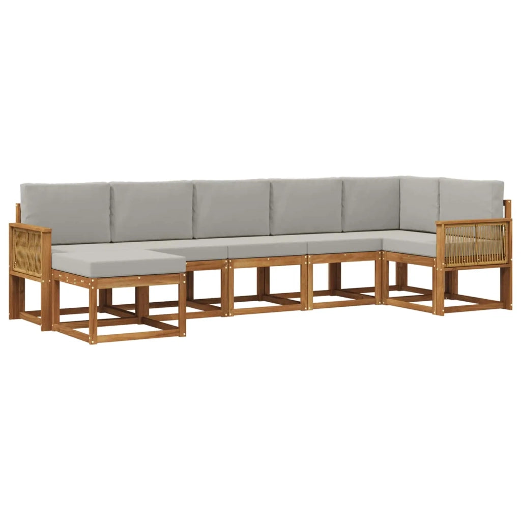Set di divani da esterno 7 pcs Naturale e Grigio Chiaro