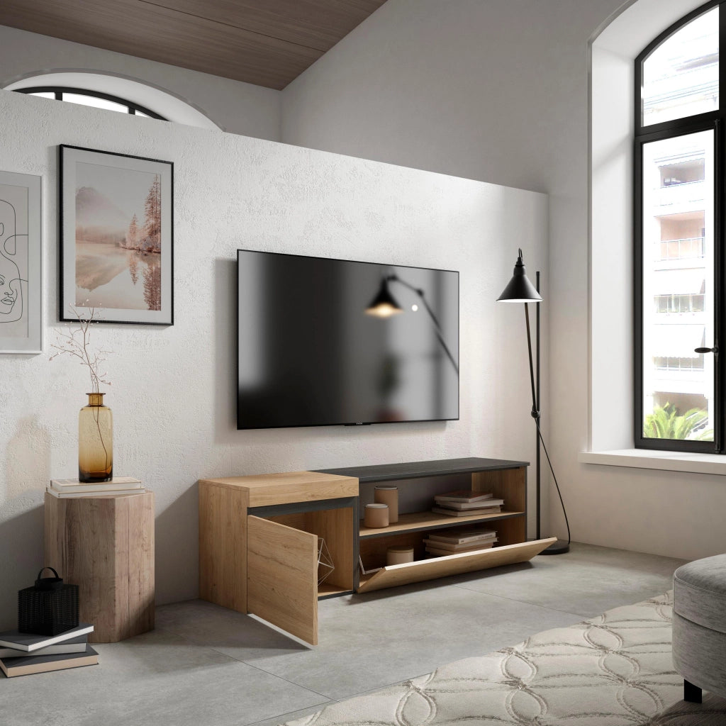 Mobile TV Soggiorno, 150x35x45cm, Per TV fino a 65", Mobile Soggiorno, colore Rovere e nero RF2433