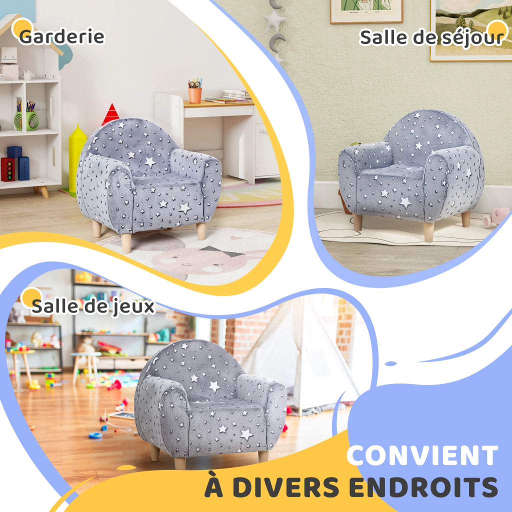 Poltrona per bambini con stelle fosforescenti ¨C Zephmum ¨C Tessuto velluto grigio