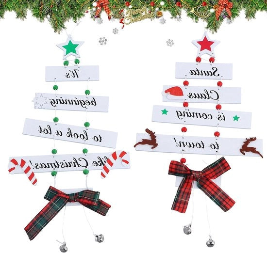 Decorazione di Natale in legno - 2 pezzi - per interni ed esterni - decorazione di Natale per casa - decorazione di Natale per ingresso