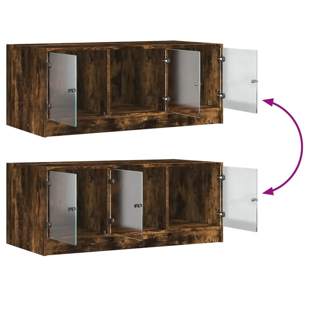 Tavolino da Salotto con Ante in Vetro-Tavolino da soggiorno Rovere Fumo 102x50x42 cm
